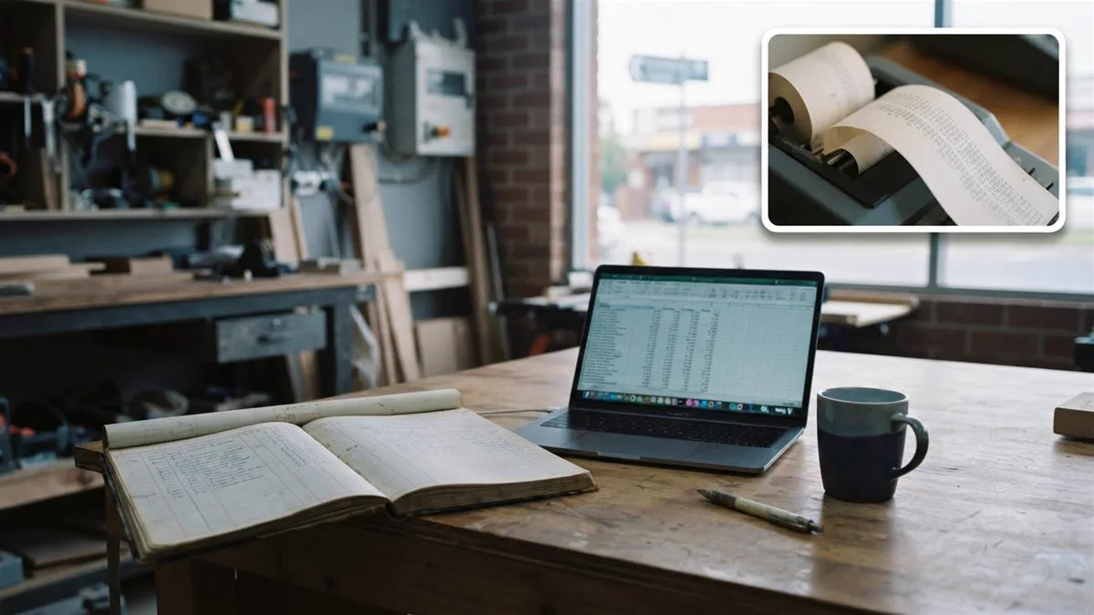 A ledger and a laptop showing a breakdown of employment on-costs